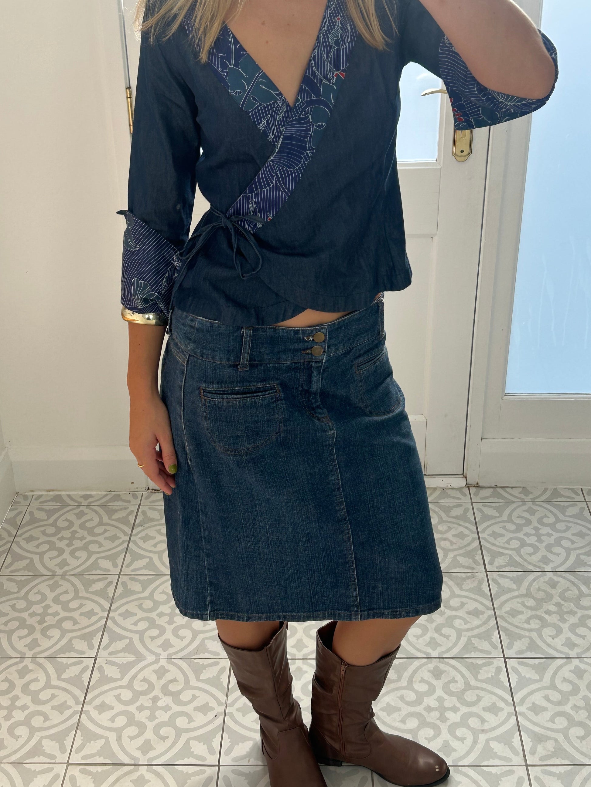 Vintage tied wrap long sleeve top